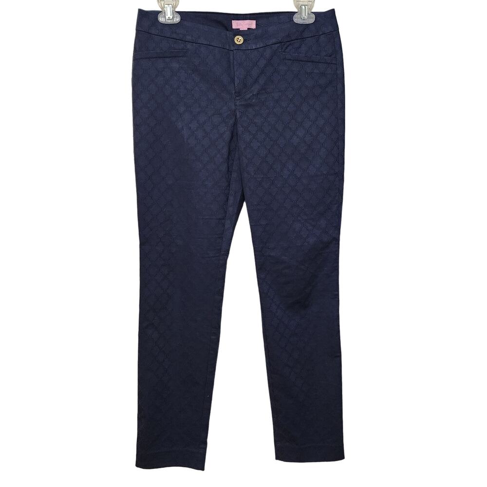 Lilly Pulitzer Kelly Skinny Jacquard Stretchy Ankle Pant, Midnight Navy Blue, 4 - Picture 2 of 7